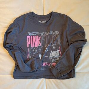 Pink Floyd Womens Gray Long Sleeve Cropped Graphic Tee
